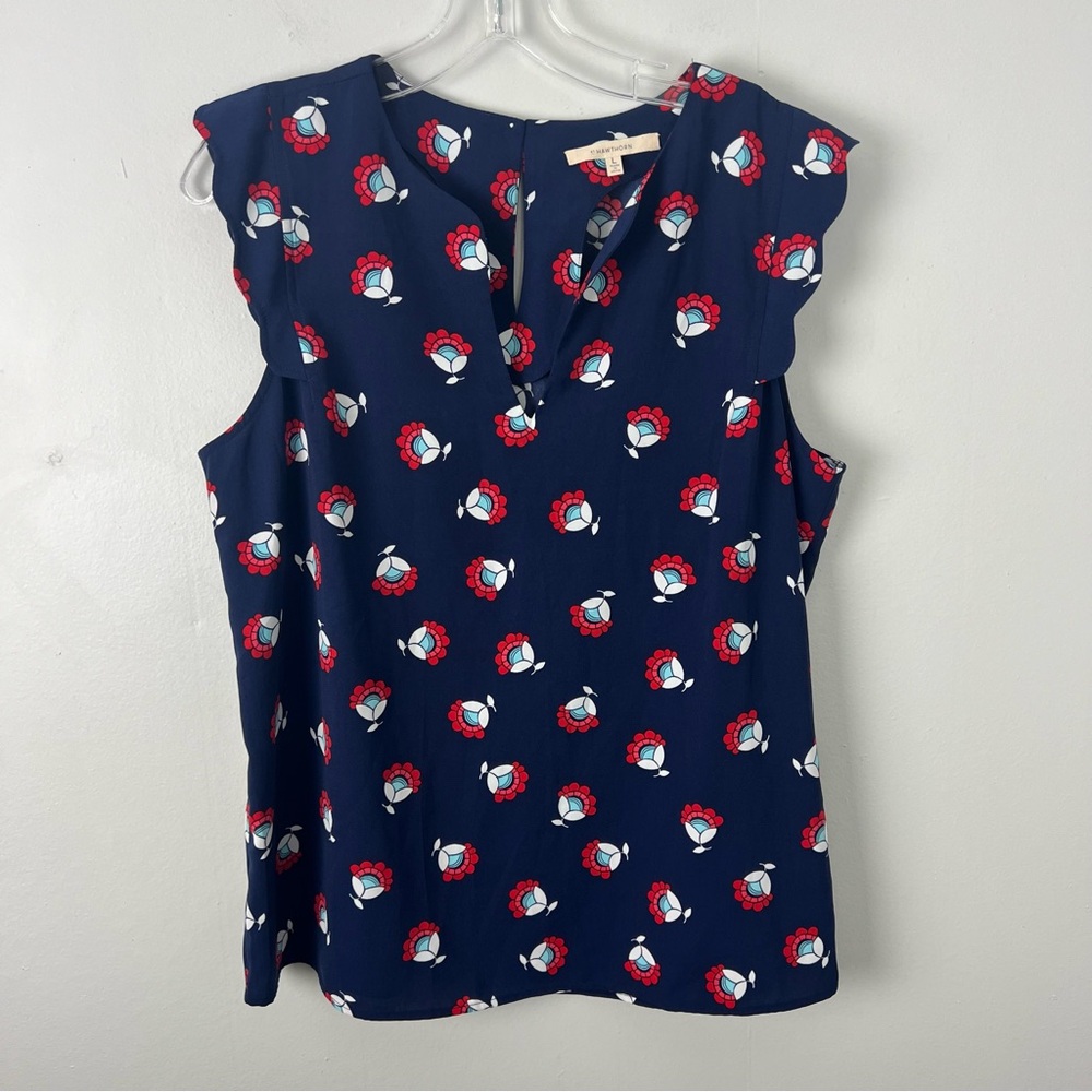 41 Hawthorn Navy Red Floral Sleeveless Blouse Scallops